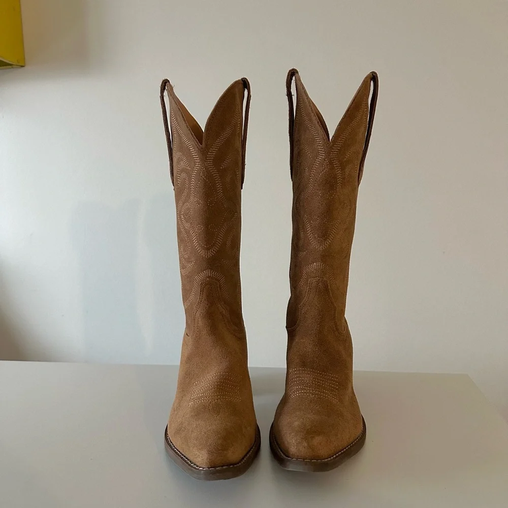 Dingo Out West Camel Tan Brown Suede Cowboy Western Boots 7 - Picture 4 of 9